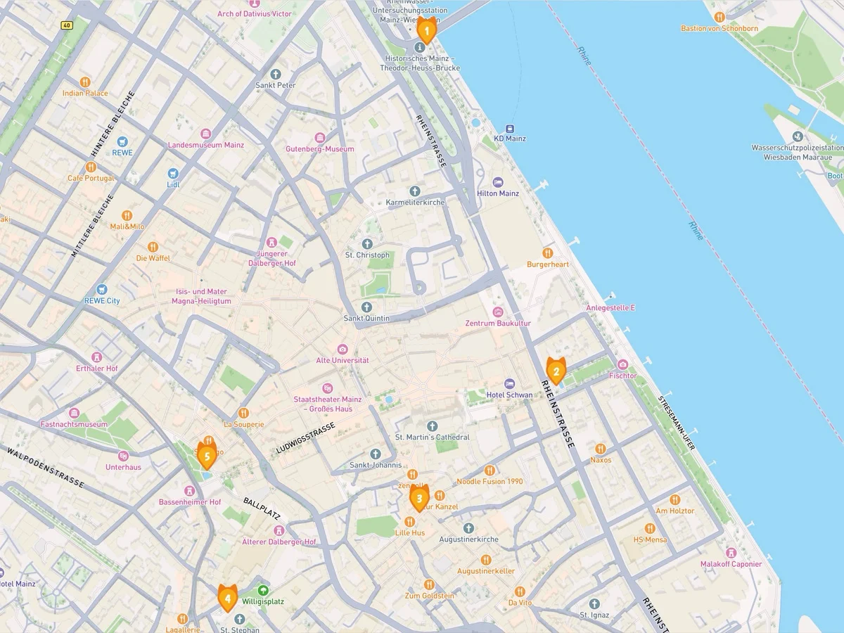 Routenkarte für Der vergiftete See in Mainz